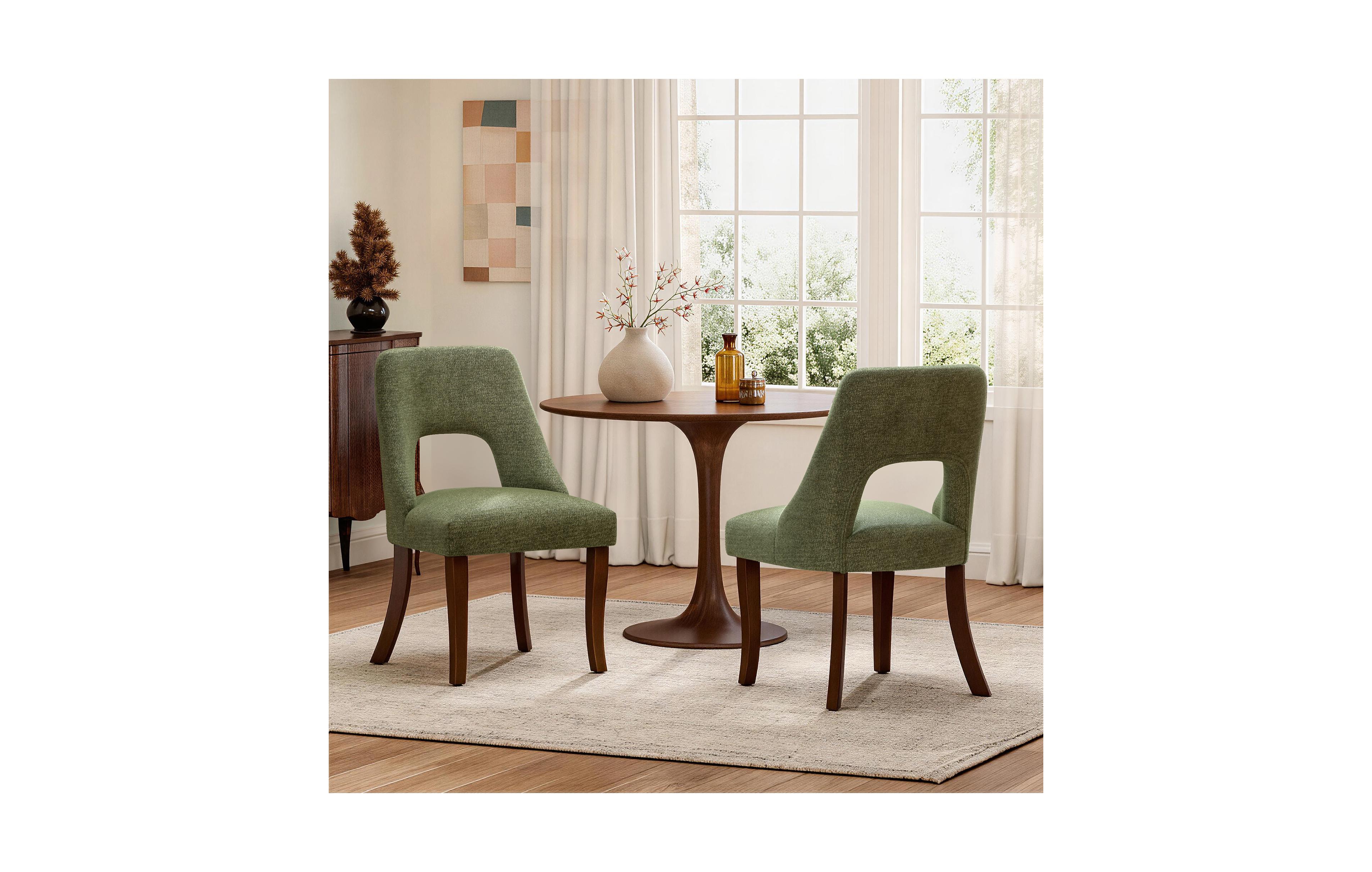 Flynama Set of 2 Tufted Chenille Dining Chairs, Curved Rubberwood Legs 300lbs Capacity Space Saving Design