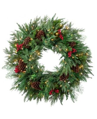 OD Winter Evergreen Wreath 34" LEDC