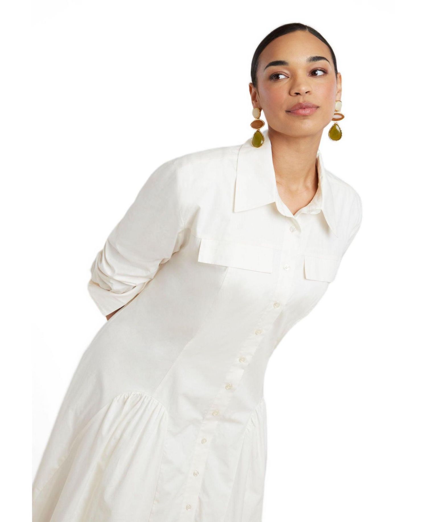 Women's Plus Size Shirred Godet Flare Poplin Dress