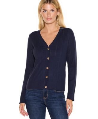Women's Ribbed Cable V-Neck Button-Front Cardigan