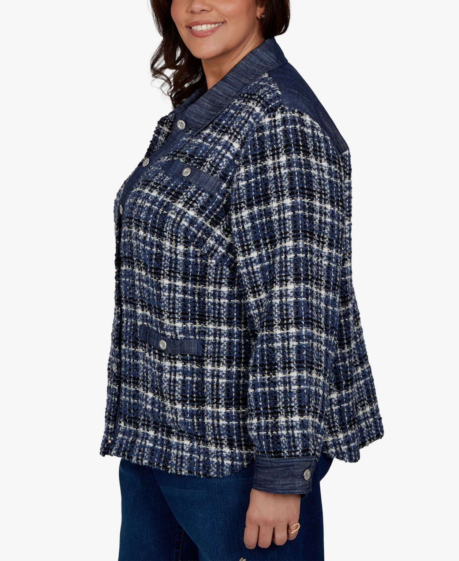 Plus Size Tweed Plaid Jacket