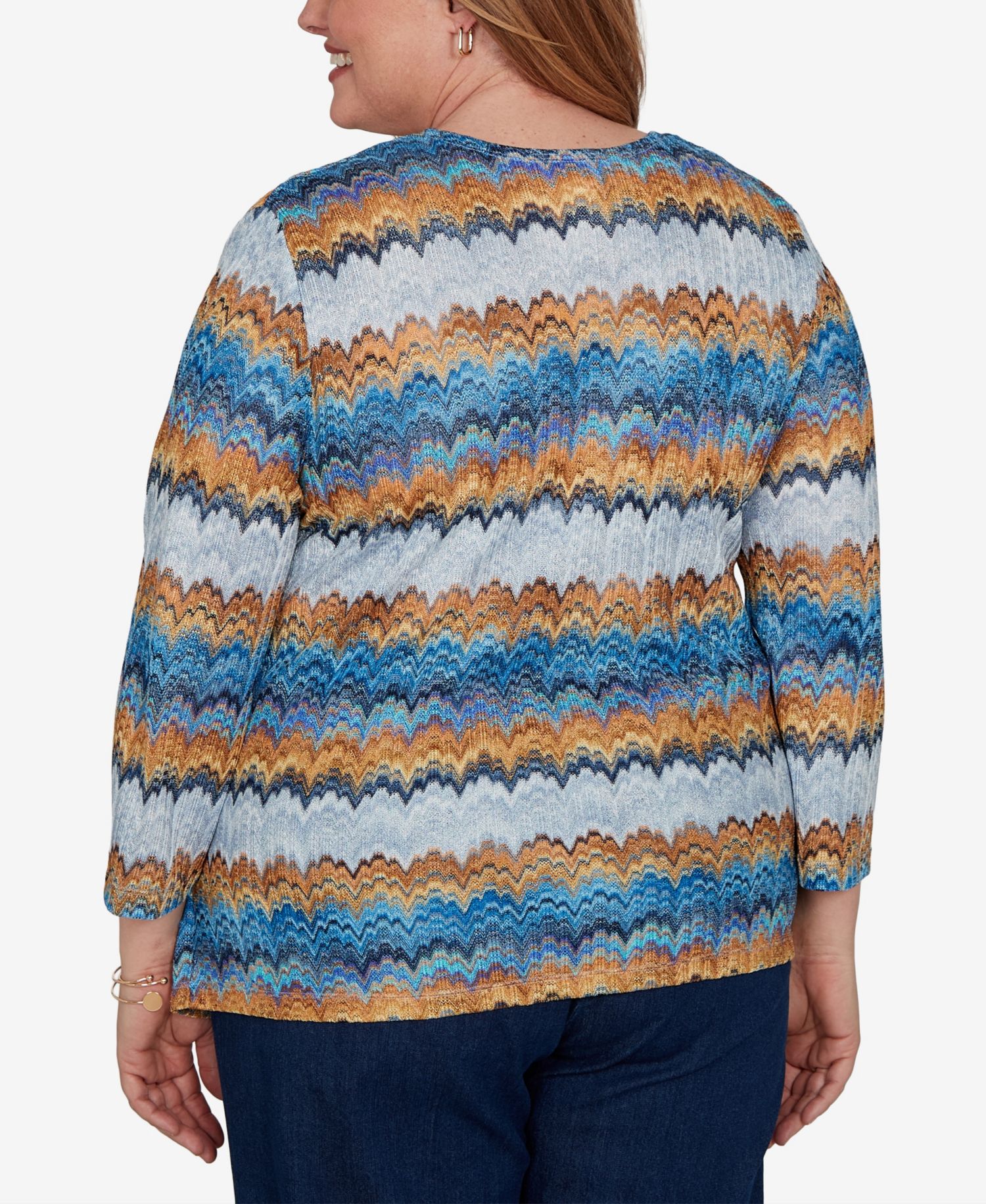 Plus Size 3/4-Length Sleeve Scoop Neck Two-Piece Look Knit Top