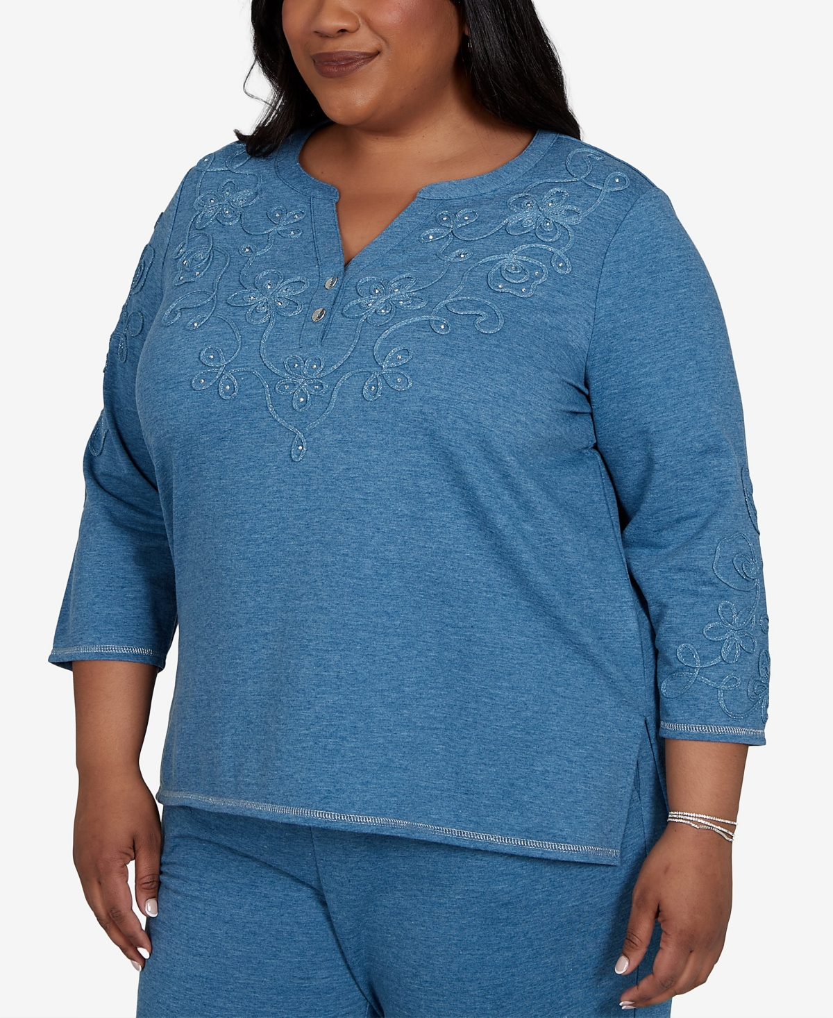 Alfred Dunner Plus 3/4-Sleeve Henley Top
