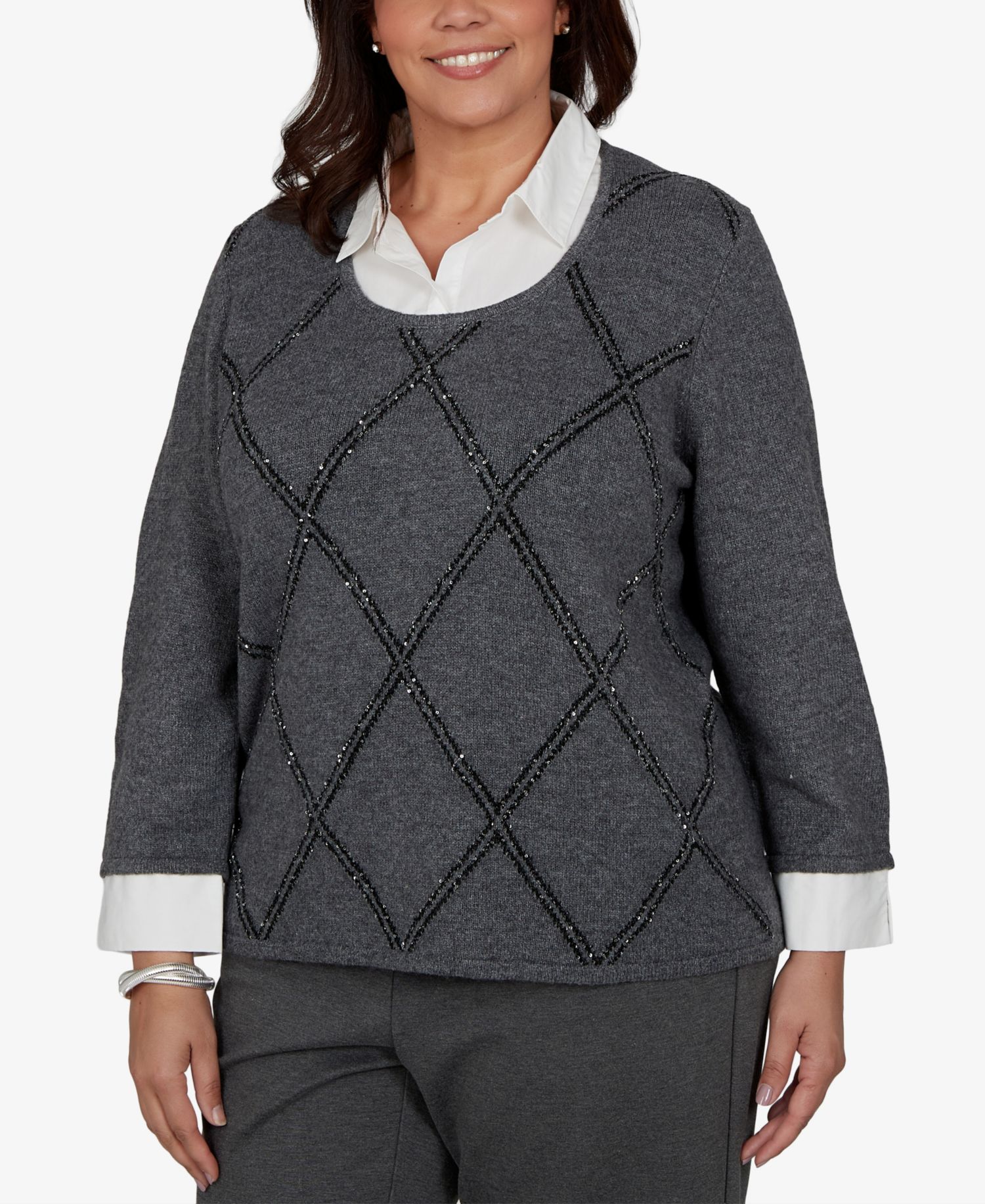 Plus Size Sequin 3/4-Length Sleeve Sweater