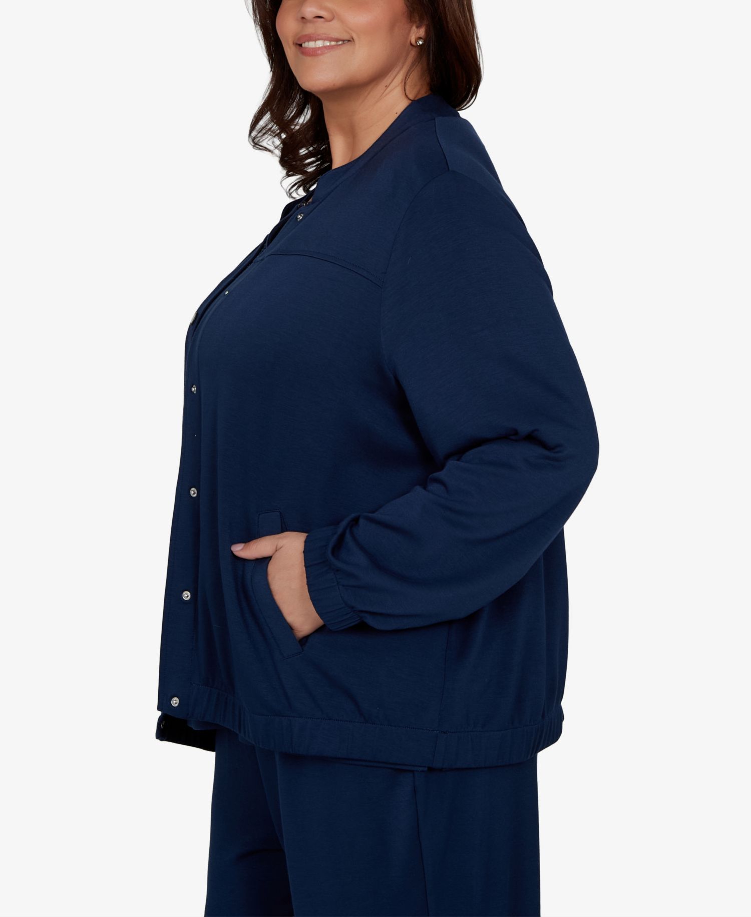 Plus Size Mandarin-Collar Lightweight Stretch Jacket