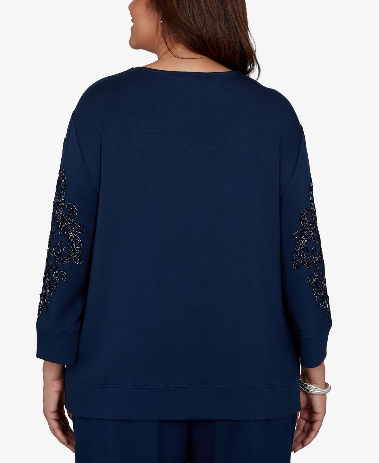 Plus Size Embellished 3/4-Sleeve Knit Top