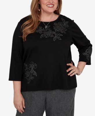 Plus Size Floral Scoop Neck 3/4-Sleeve Knit Top