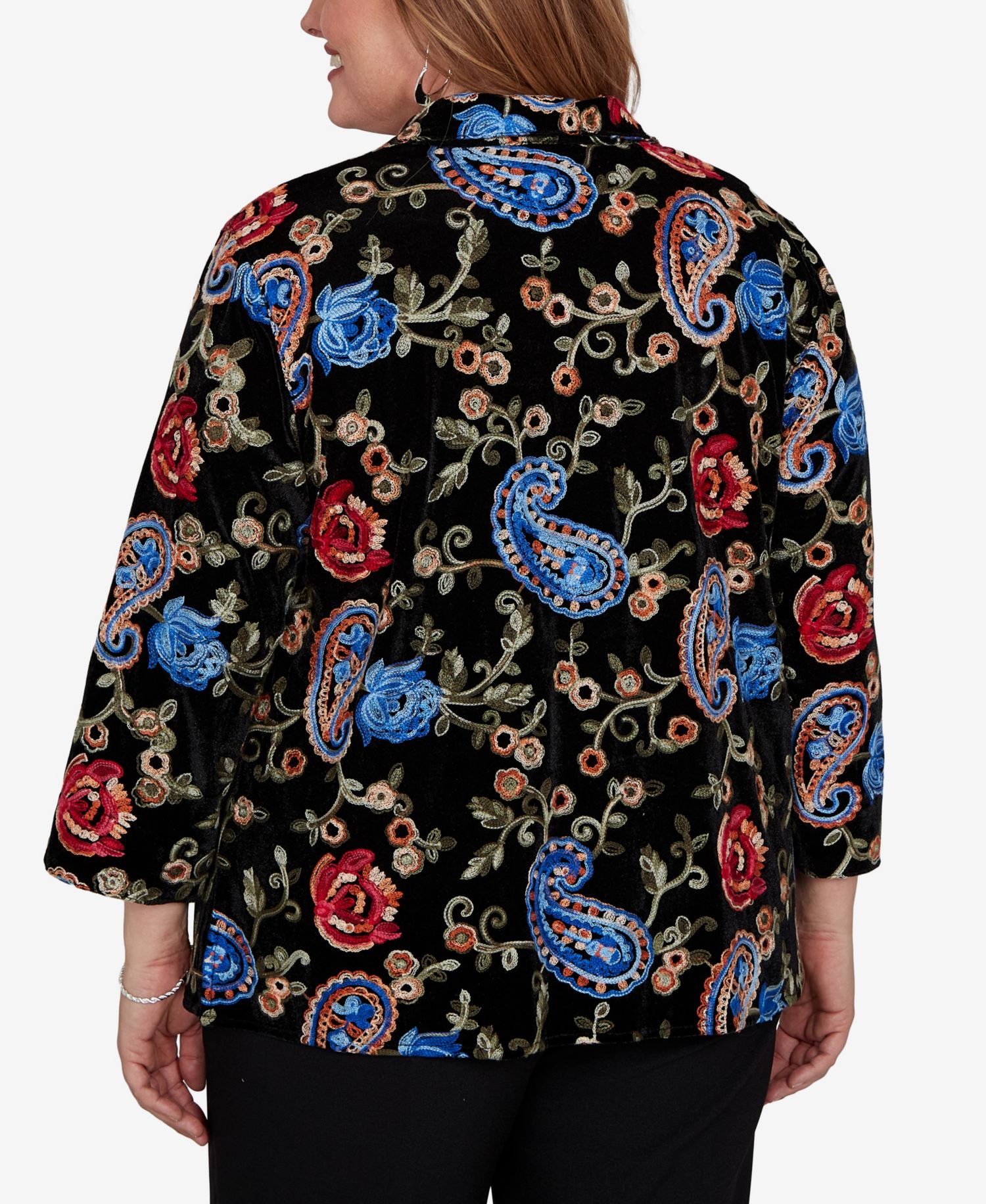 Plus Size Collared 3/4-Sleeve Velvet Top