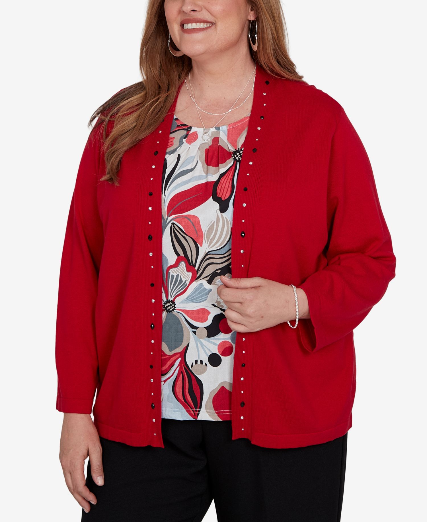 Plus Size Shawl Collar 3/4-Sleeve Cardigan Sweater