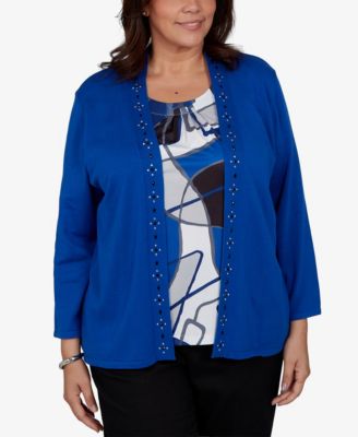 Plus Size Shawl Collar 3/4-Sleeve Embellished Cardigan Sweater
