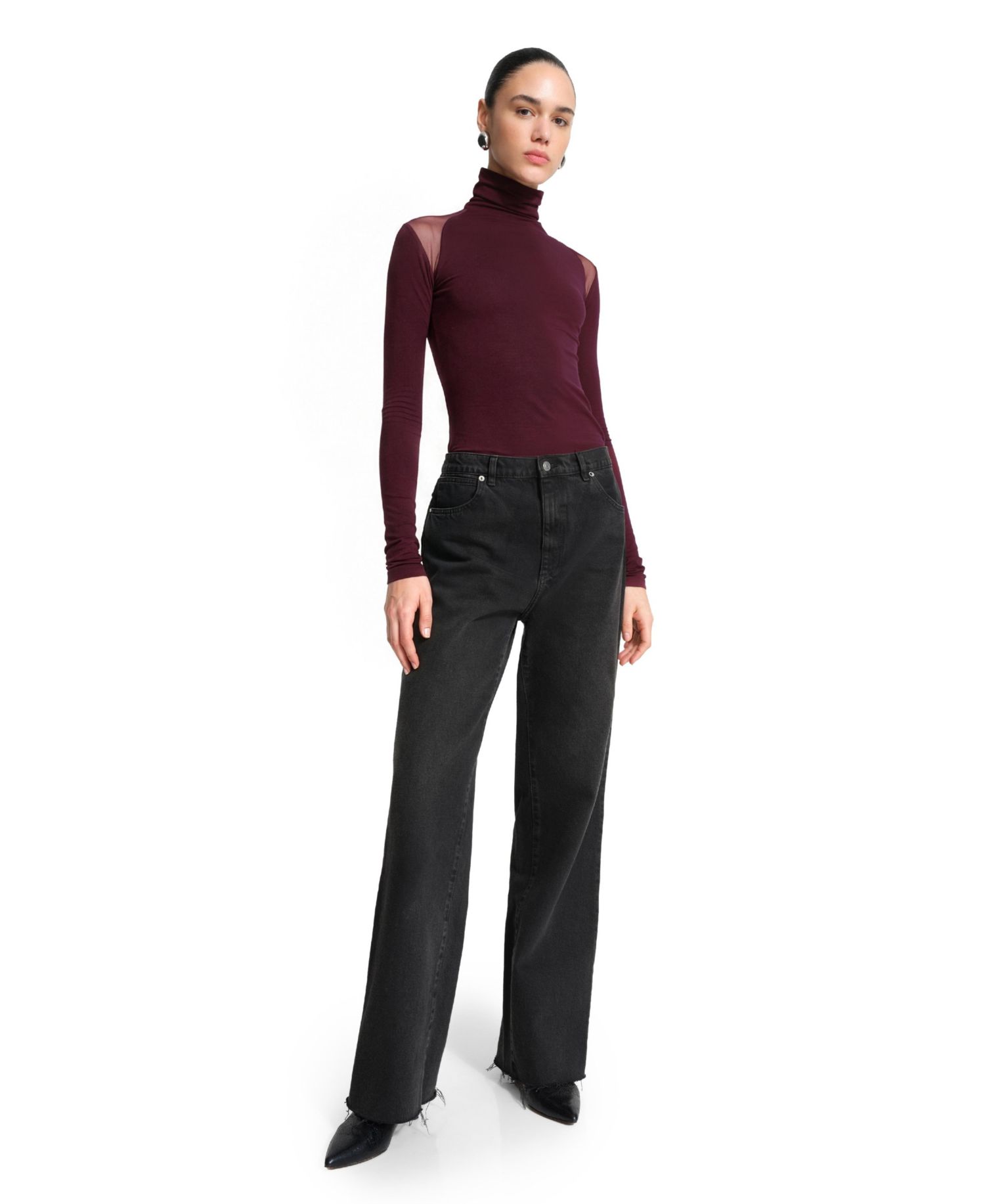 Women's Maria Turtleneck Long-Sleeve Asymmetrical-Mesh Top