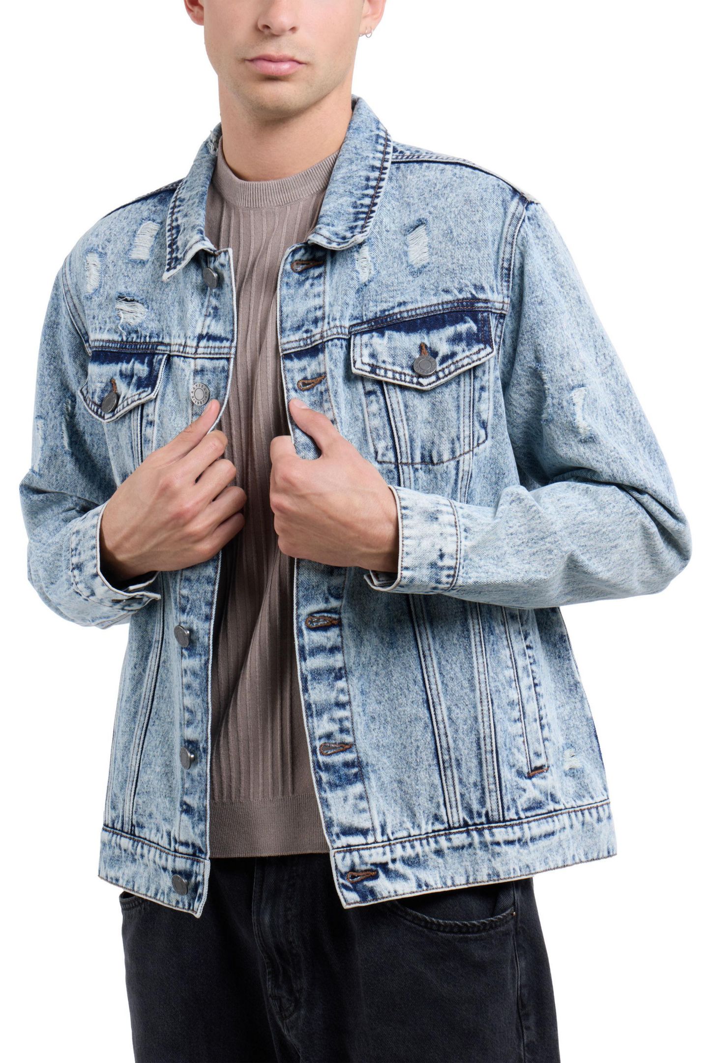 Мужская куртка X-Ray Distressed Denim Trucker, цвет: Синий — фото 5