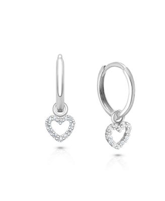 Pave Heart Drop Classic Huggie Hoop Earrings