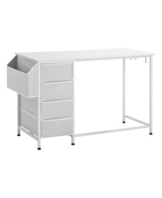 47 Inch Reversible Study Desk with Four Fabric Drawers and Metal Frame