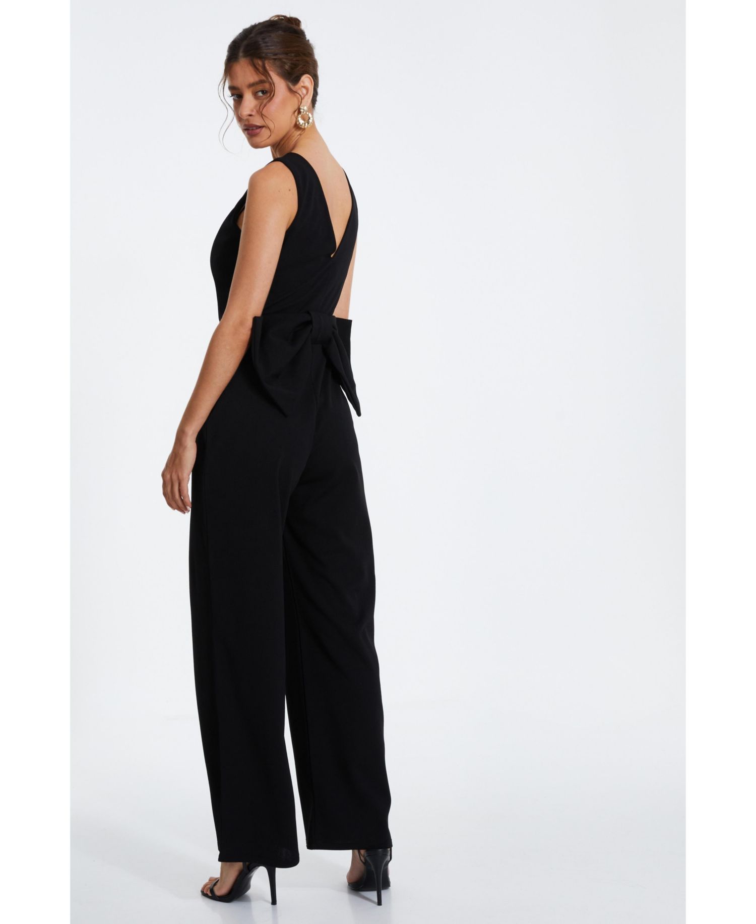 Women's Scuba Crepe Button Front Jumpsuit - Black