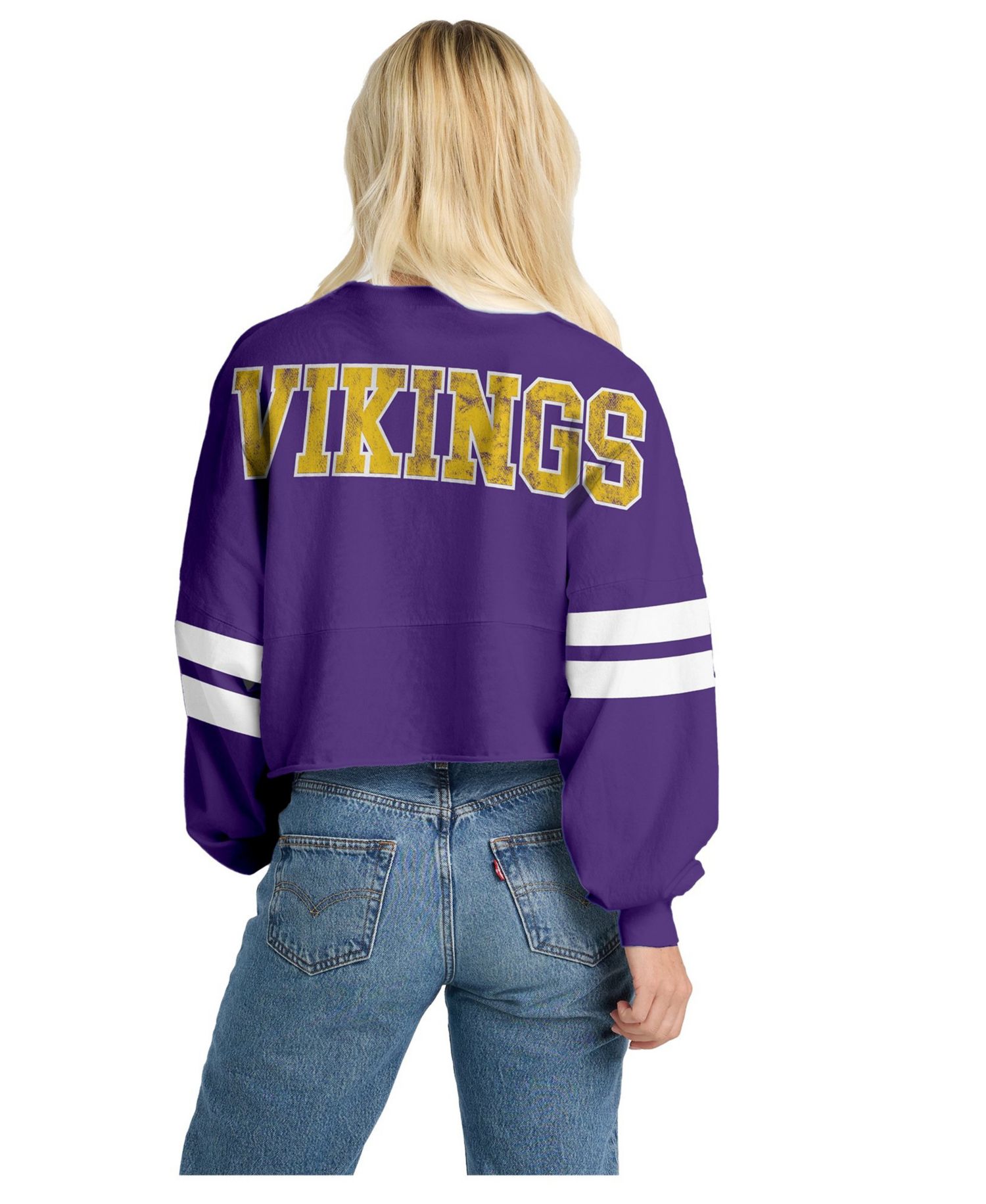 Women's Minnesota Vikings Oversized Cropped Long-Sleeve T-Shirt