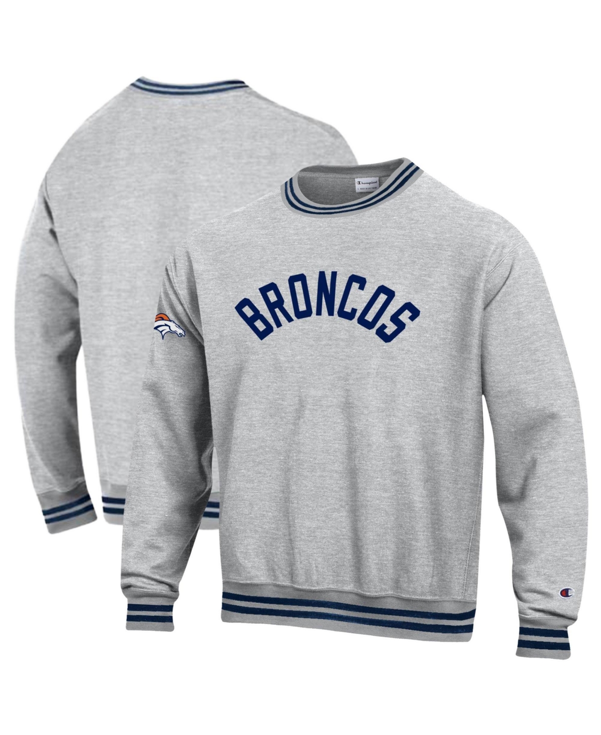 Champion Men's Gray/Navy Denver Broncos Reverse Weave Yarn Dye Sweatshirt