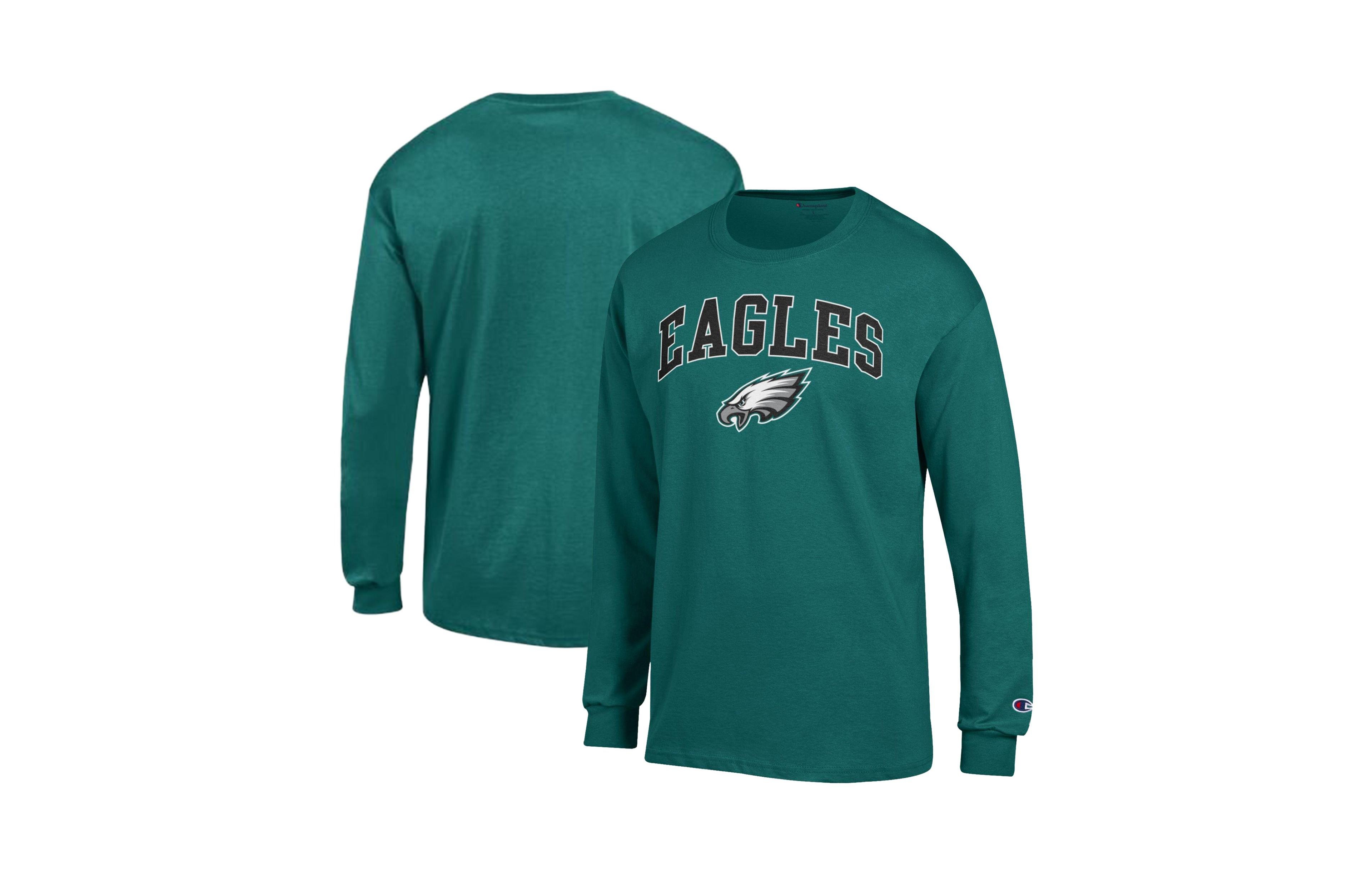 Champion Men's Philadelphia Eagles Arch Over Logo Long-Sleeve Dropped-Shoulder T-Shirt
