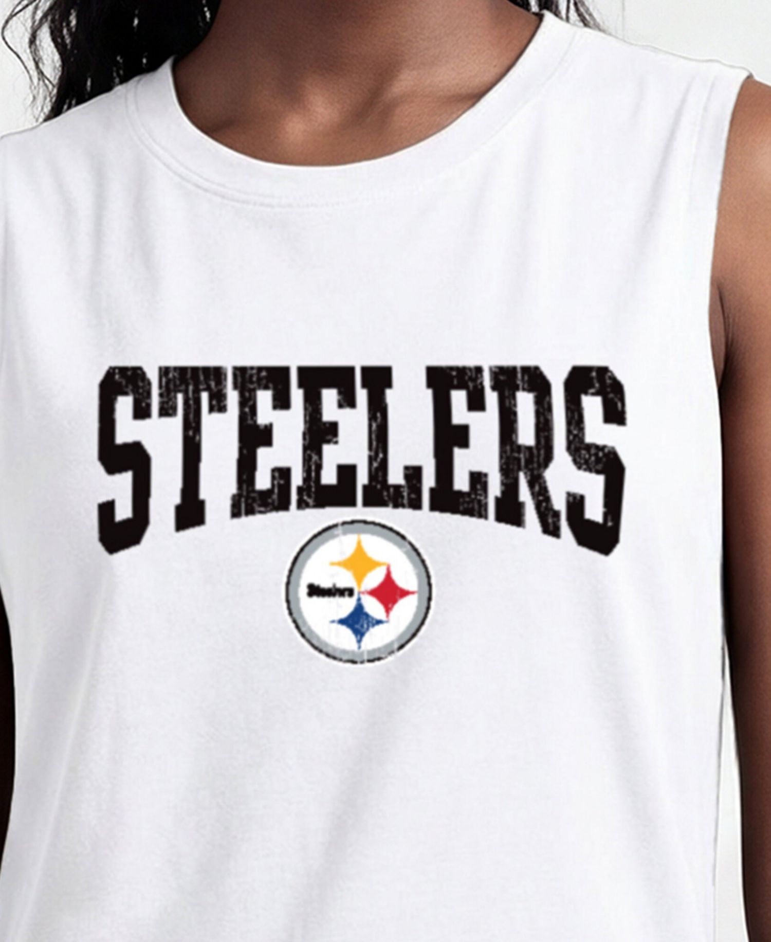 Women's Pittsburgh Steelers Distressed Crewneck Cotton-Blend Tank Top