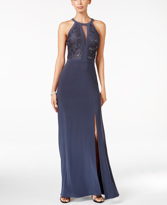 Macys nightway lace hotsell halter gown