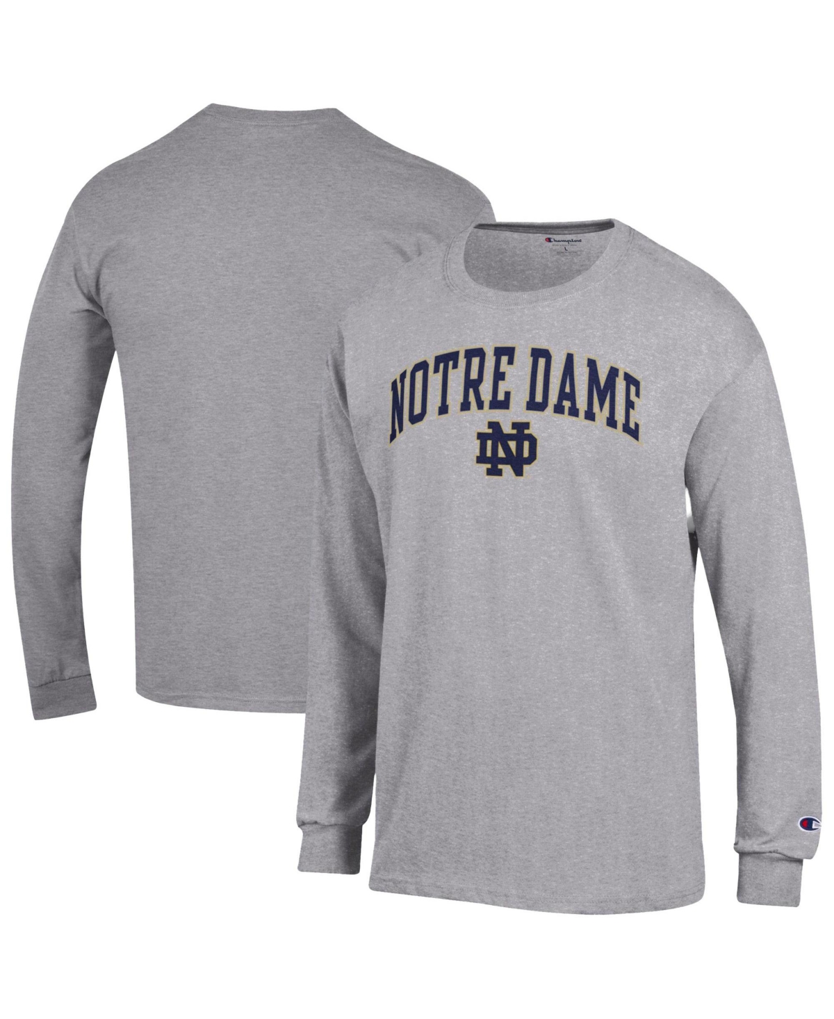 Champion Men's Notre Dame Fighting Irish Arch Over Logo Long-Sleeve Crewneck T-Shirt - Heather Gray