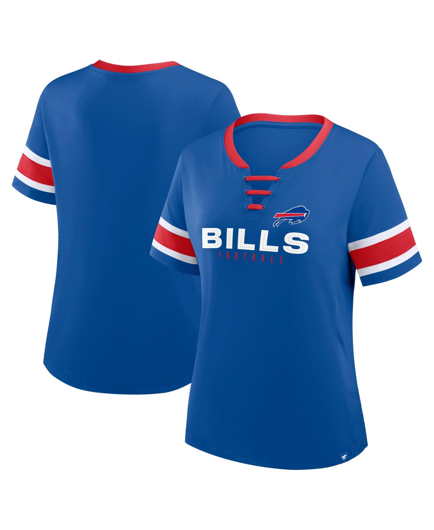 Plus Size Buffalo Bills Red Zone Athena Lace-Up Rhinestone-Accented V-Notch Neck T-Shirt