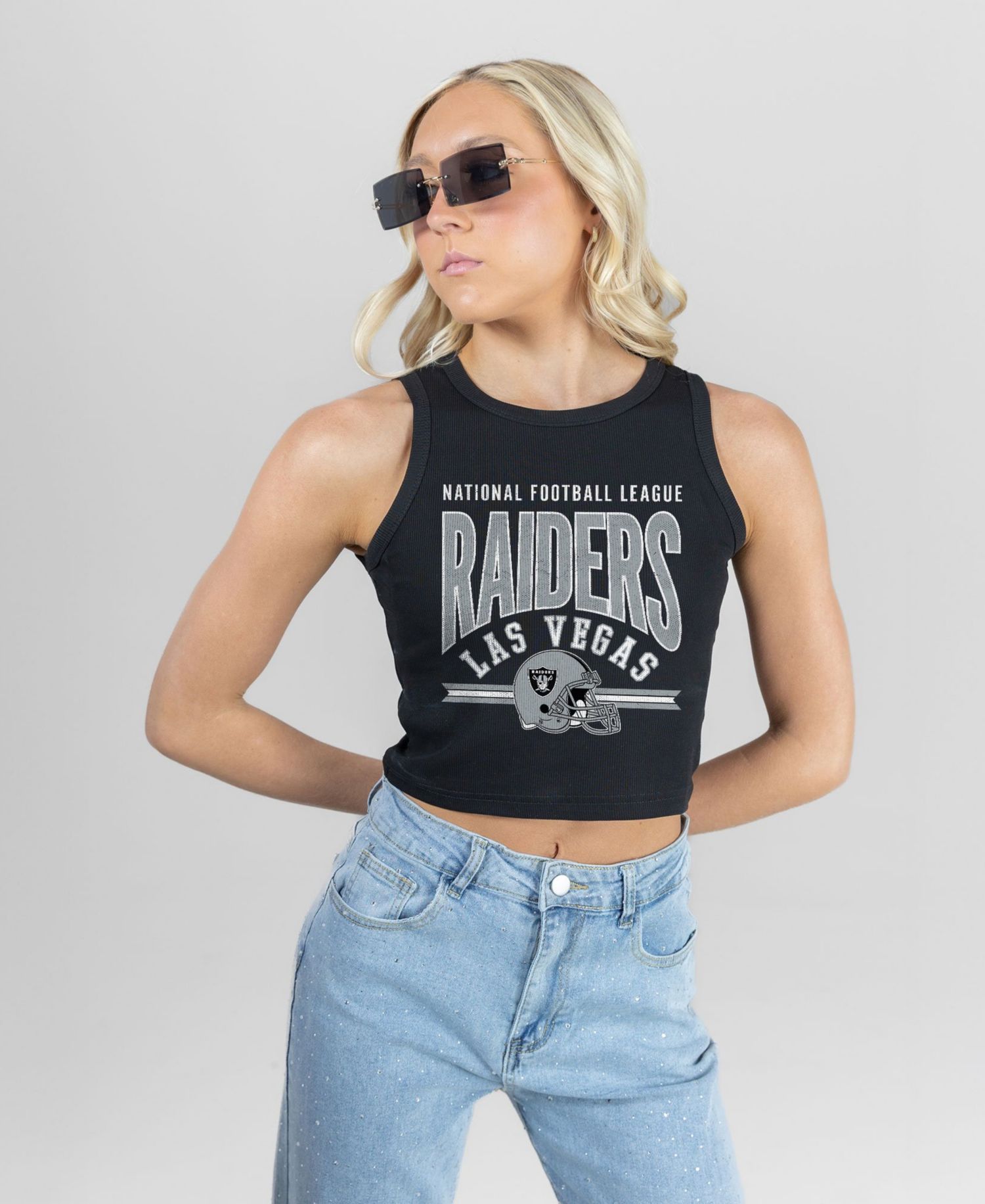 Women's Las Vegas Raiders Mic Drop Essential Ribbed Crop Tank Top
