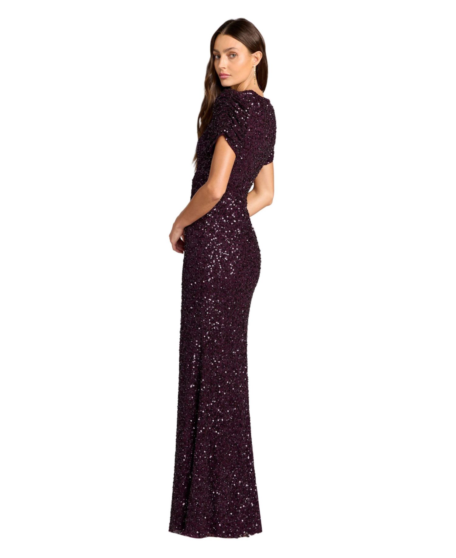 Women's High-Neck Sequin Short-Sleeve Gown