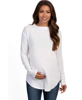 Women's Ivory Long Sleeve Ribbed Top