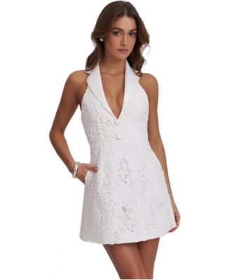 Women's Ignacia White Cotton Lace Halter A-Line Mini Dress