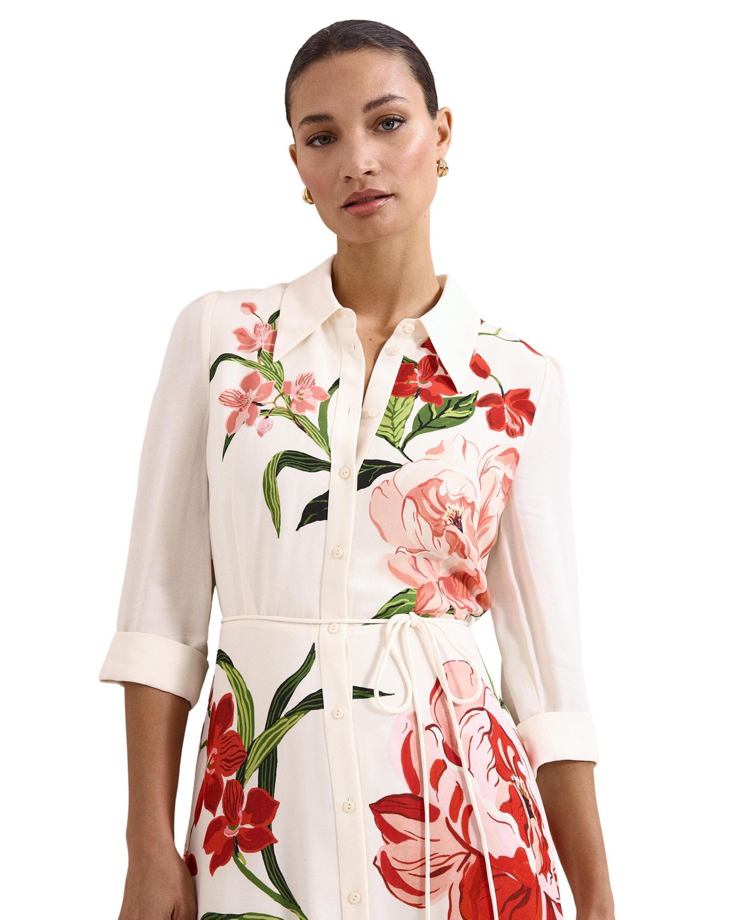 Women's Anabella Floral-Print Midi Shirt Dress