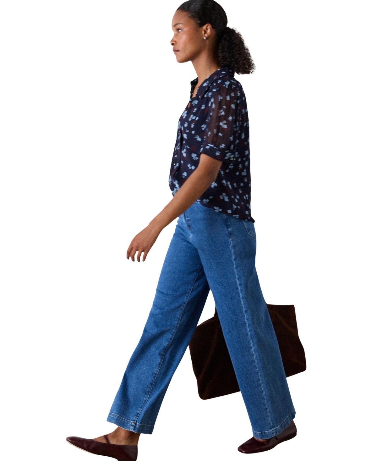 Whistles Women's Viscose Short Sleeve Pintuck Blouse