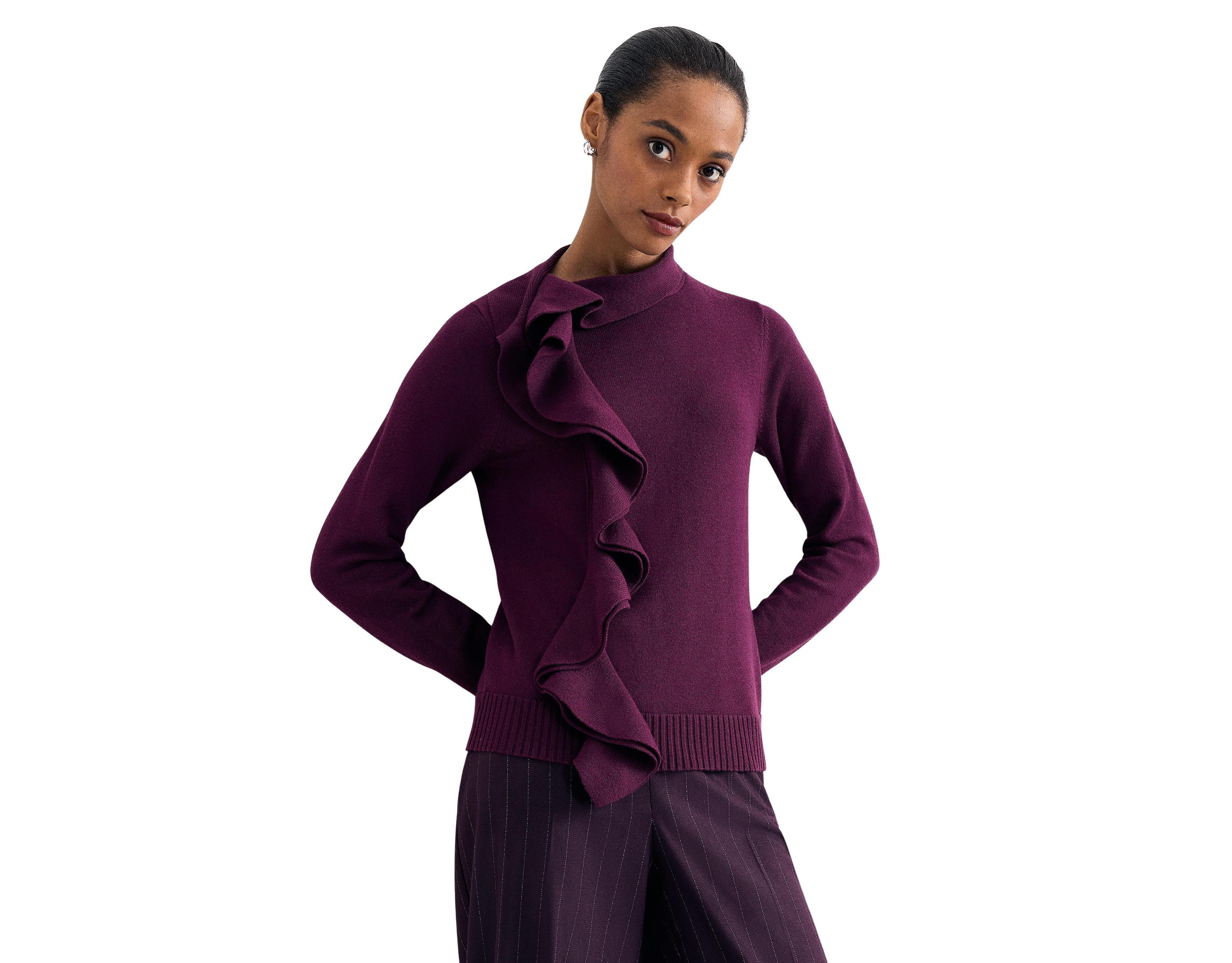 Phase Eight Women's Plum Ruffle Detail Knit Jumper
