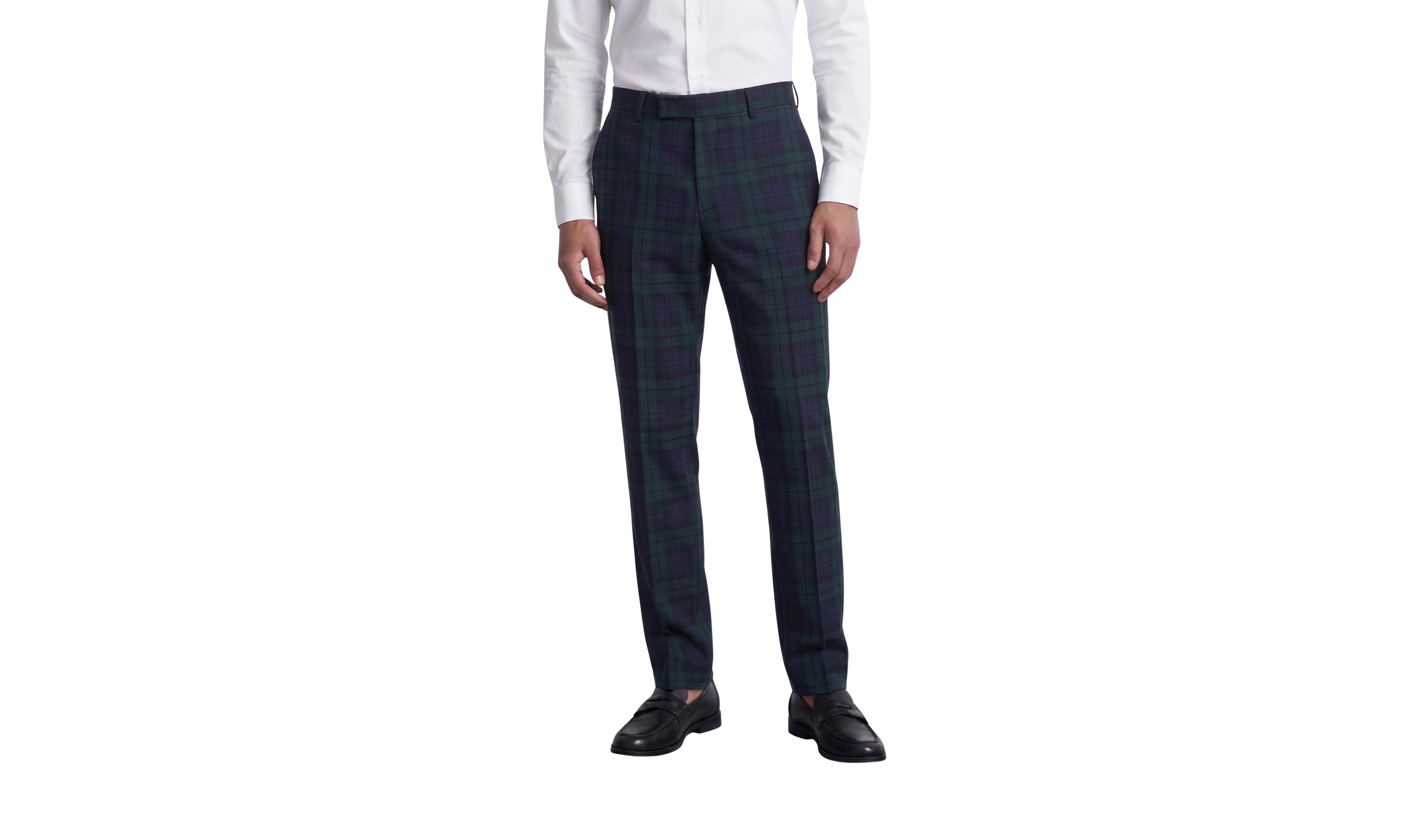 Twisted Tailor Men's Ginger Tartan Slim Suit Trousers