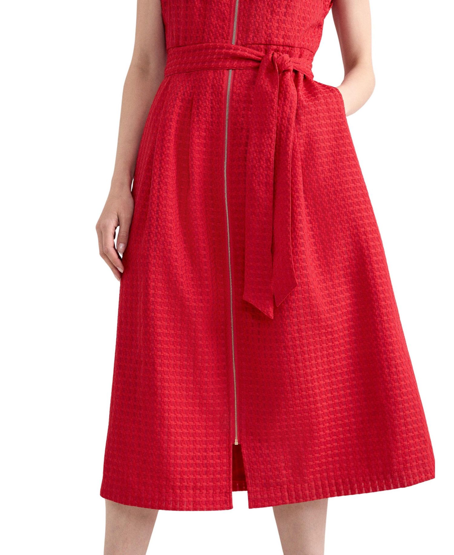 Women's Elvira Zip-Front Textured Midi Dress with Pockets