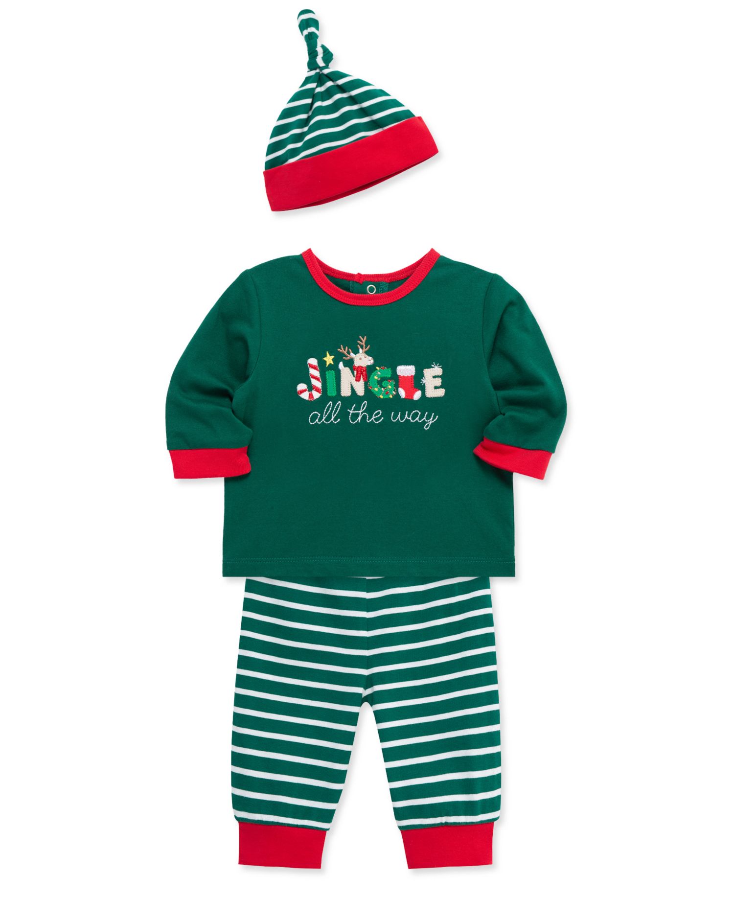 Baby Boys' Jingle Graphic Top, Striped Joggers and Hat, 3-Piece Set