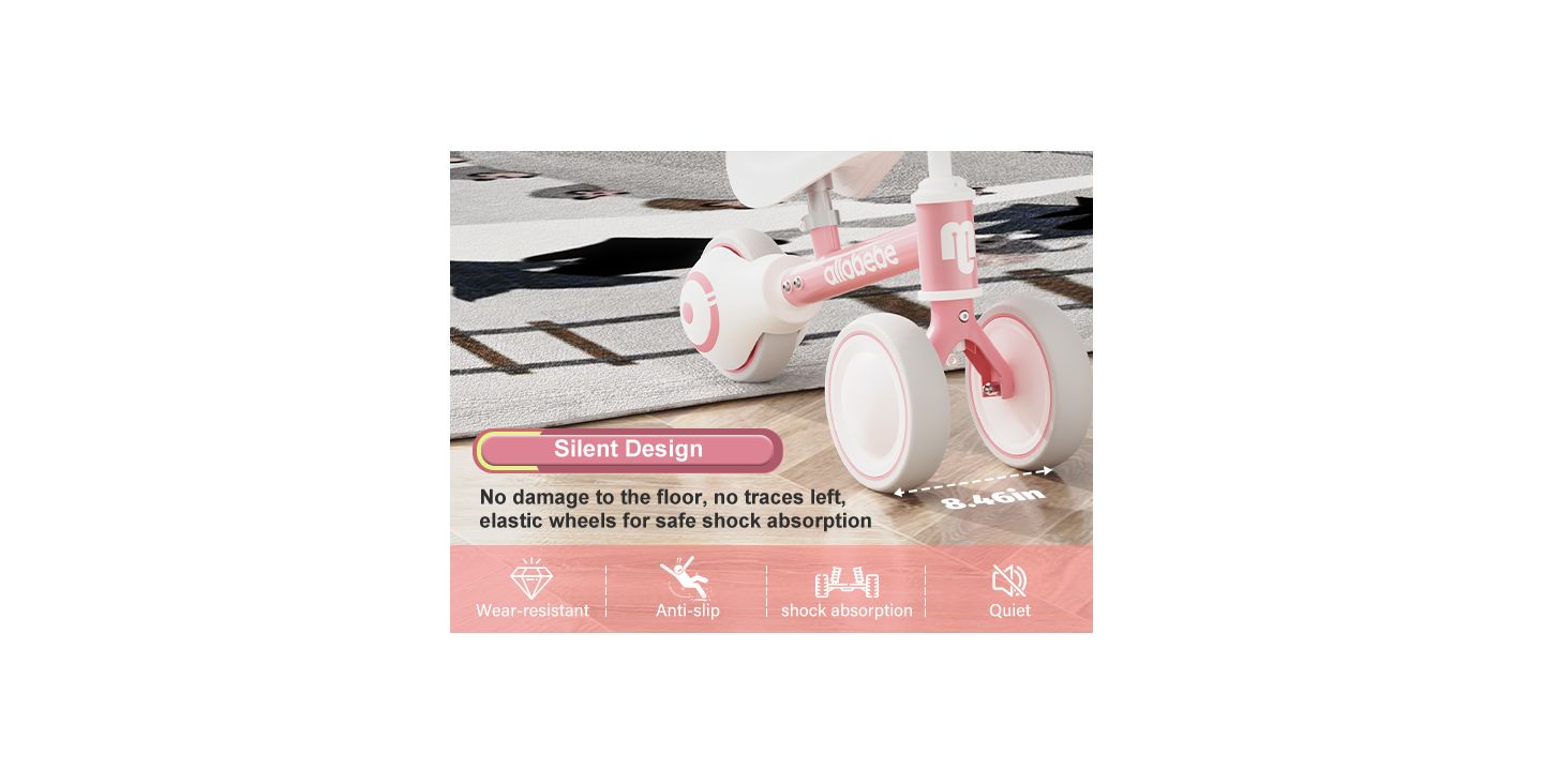 Детская игрушка Allobebe Baby 3-Wheel Balance Bike with Adjustable Seat and Silent Wheels, Ages 1-3, цвет: Красный розовый — фото 11