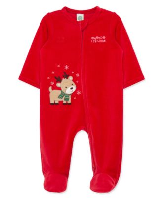 Baby Boys' Reindeer Velour Long-Sleeve Footed Coveralls