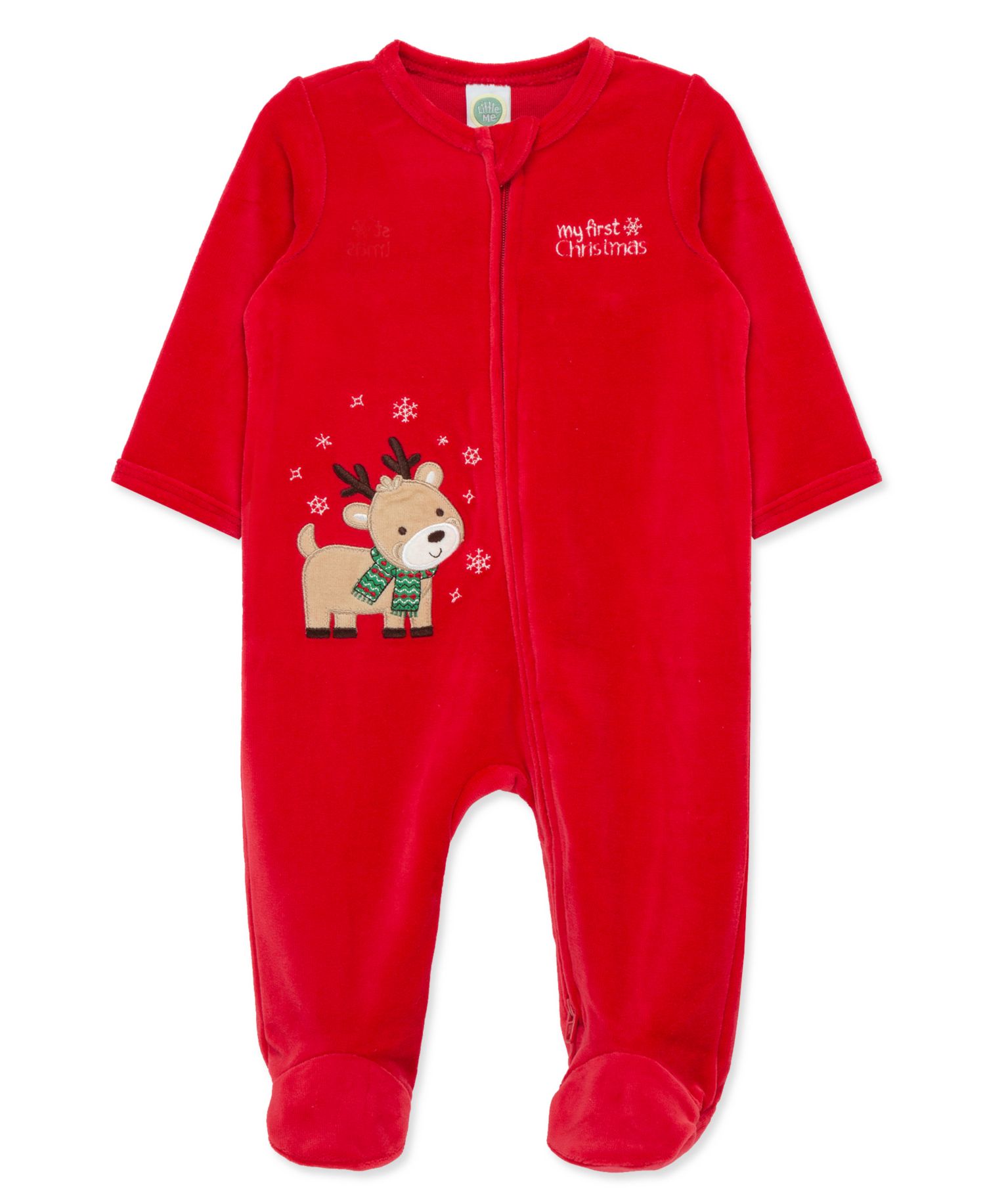 Baby Boys' Reindeer Velour Long-Sleeve Footed Coveralls