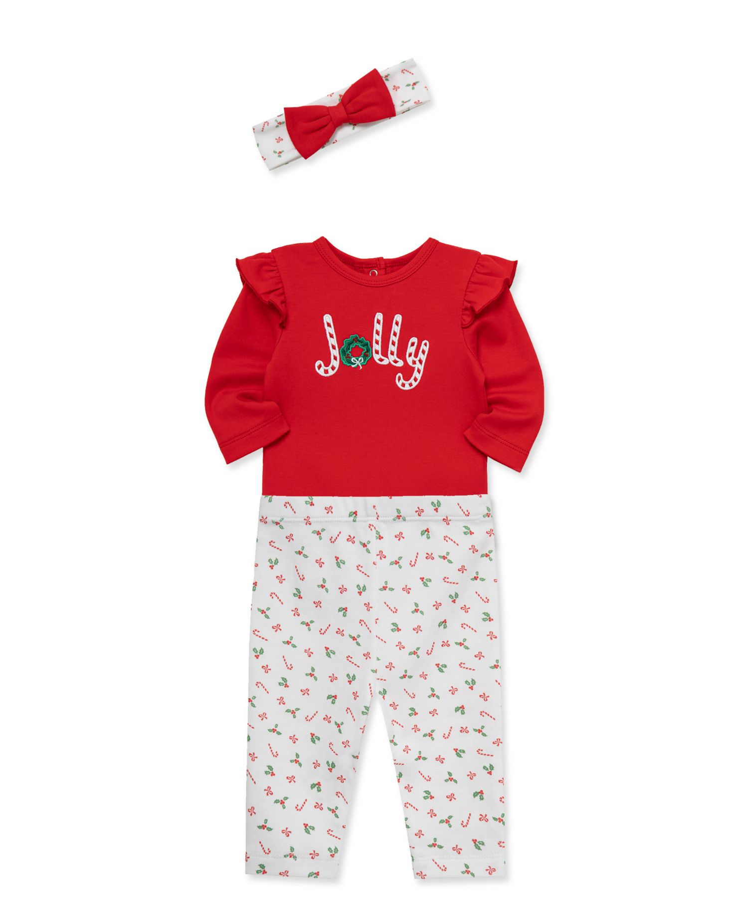 Baby Girls' Jolly Embroidered Bodysuit, Pants and Headband, 3-Piece Set