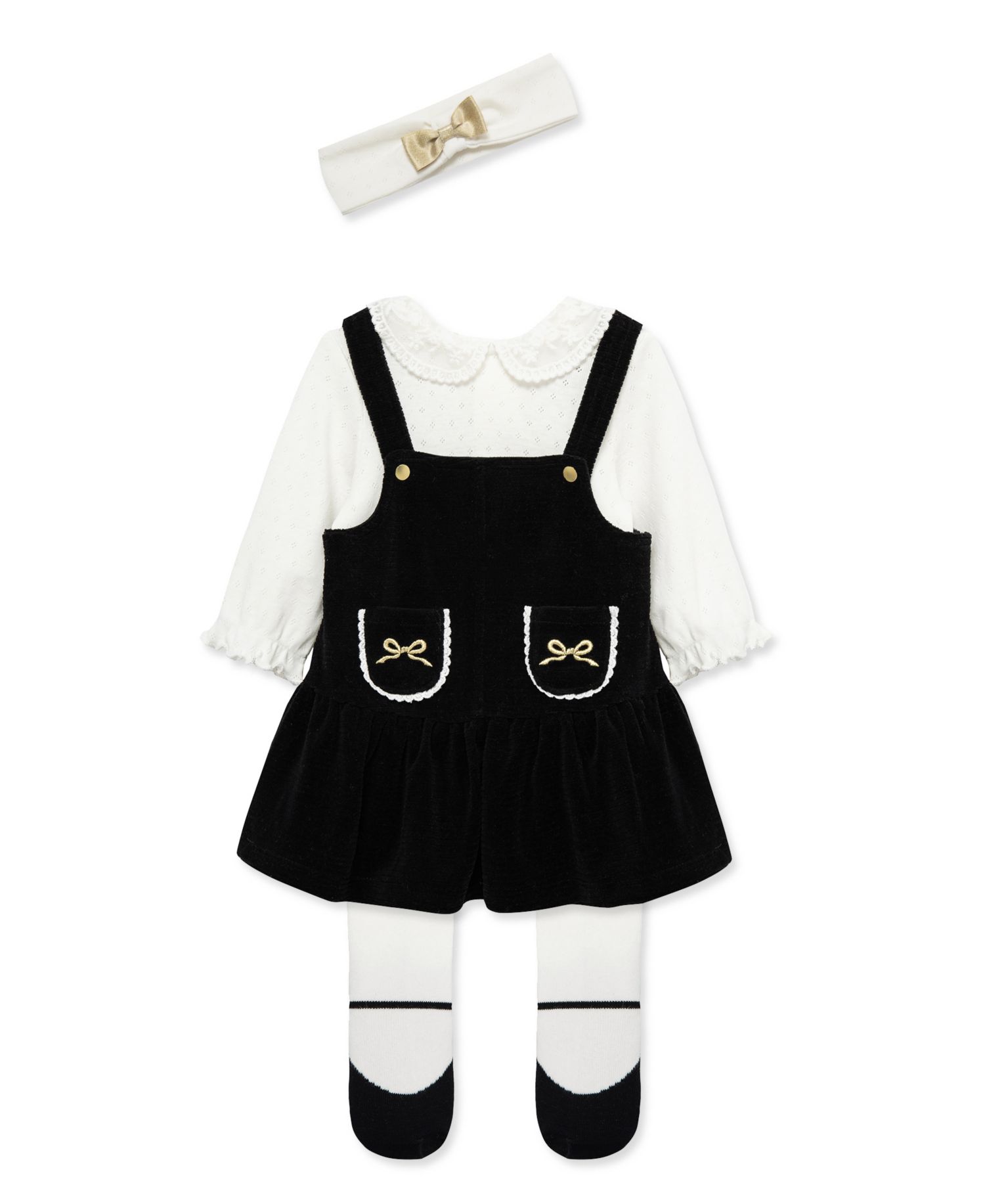Baby Girls' Bow Embellished Jumper, Top, Tights and Headband, 4-Piece Set