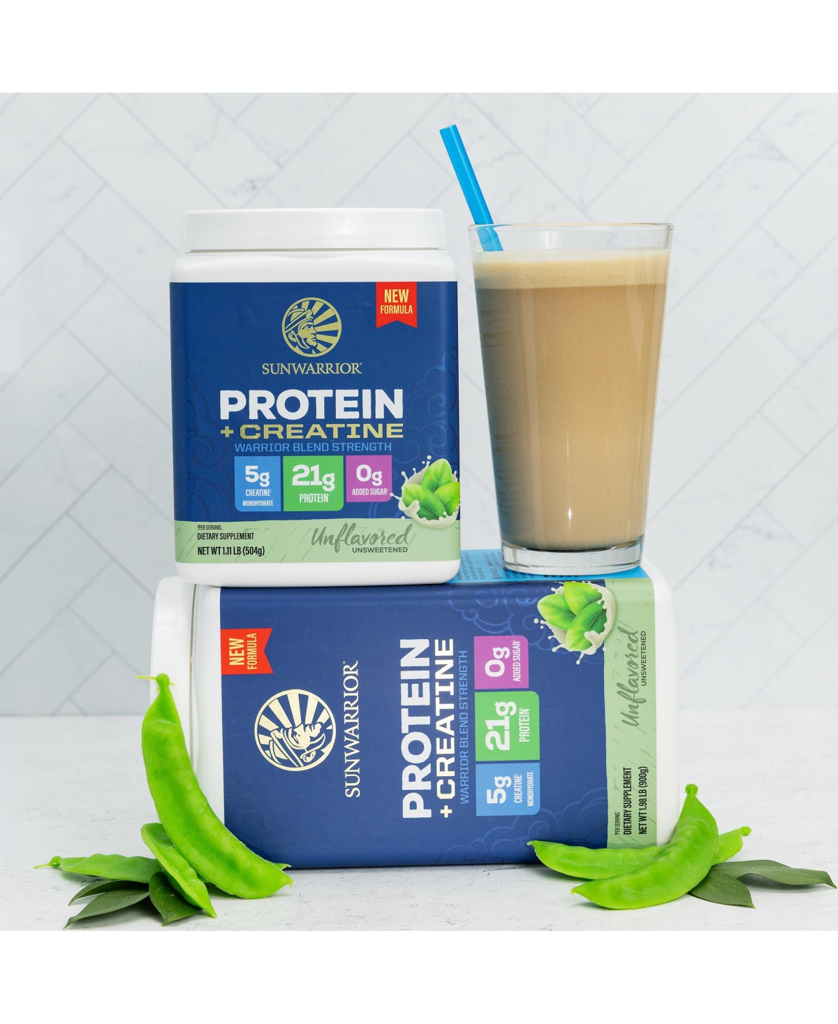 Sunwarrior Warrior Blend Protein Powder with Creatine, 21 Gram Protein, 14 Servings