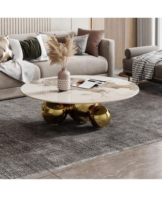 Round Coffee Table with Stainless Steel Pedestal and Faux Marble Top