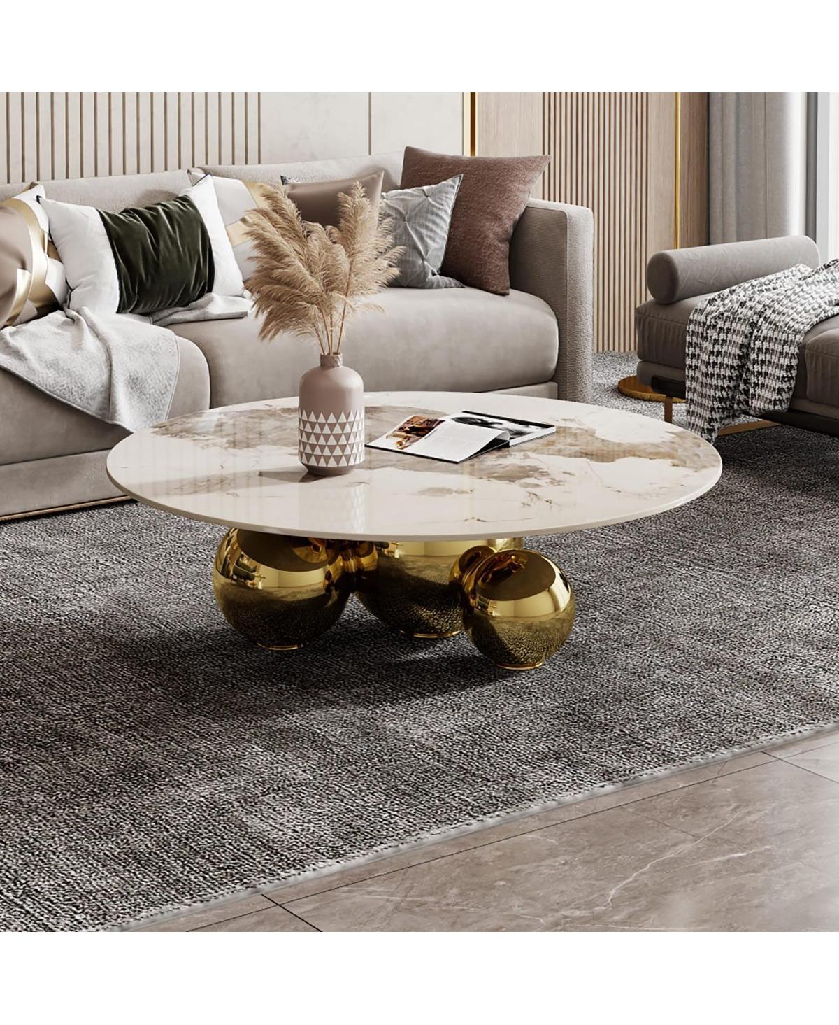 Streamdale Furniture Round Coffee Table with Stainless Steel Pedestal and Faux Marble Top