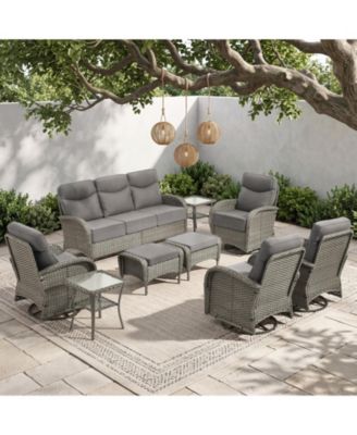9 Pieces Luxury Wicker Patio Furniture Set Outdoor Conversation Set with 6-inch Cushions