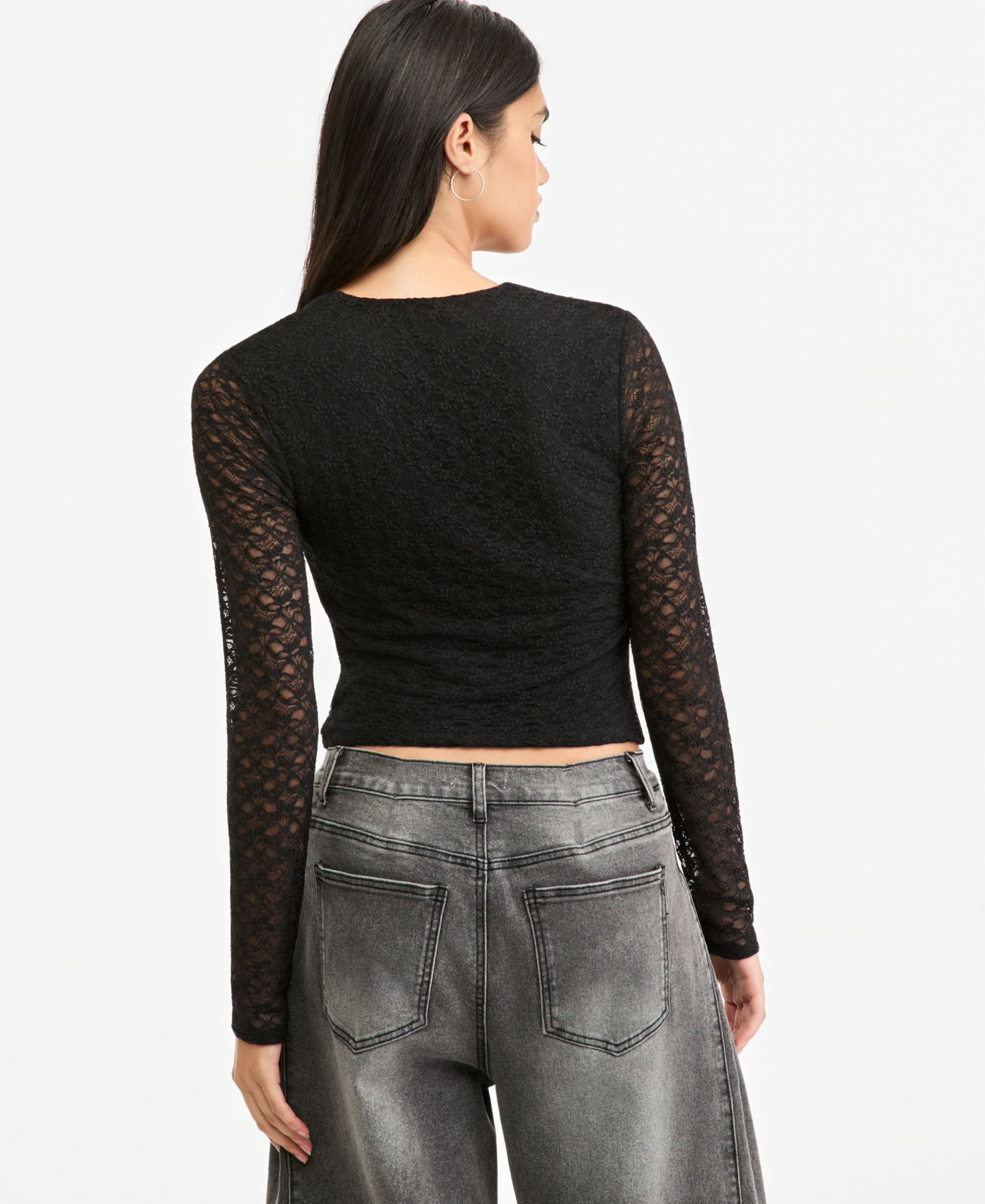 Женская блузка Bar III Lace Long-Sleeve Square-Neck, цвет: Чёрный — фото 4