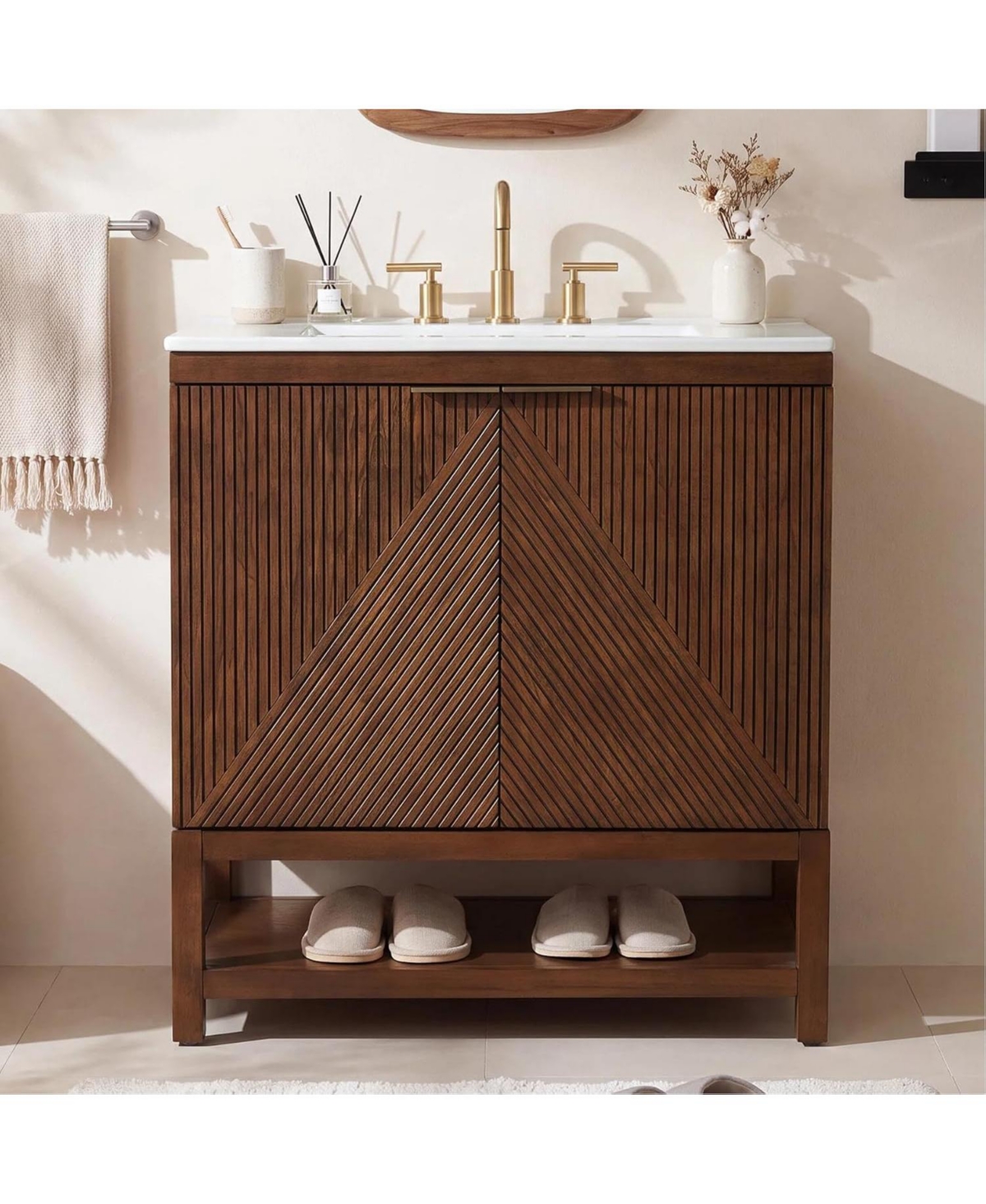 Tribesigns 30 Inch Bathroom Vanity with Sink, Farmhouse Fluted Design