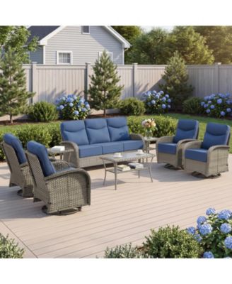 8Piece Patio Furniture Set with 6-inch Cushion, Outdoor Couch and High Back Swivel Rocker Patio Chairs, Wicker Conversation Set