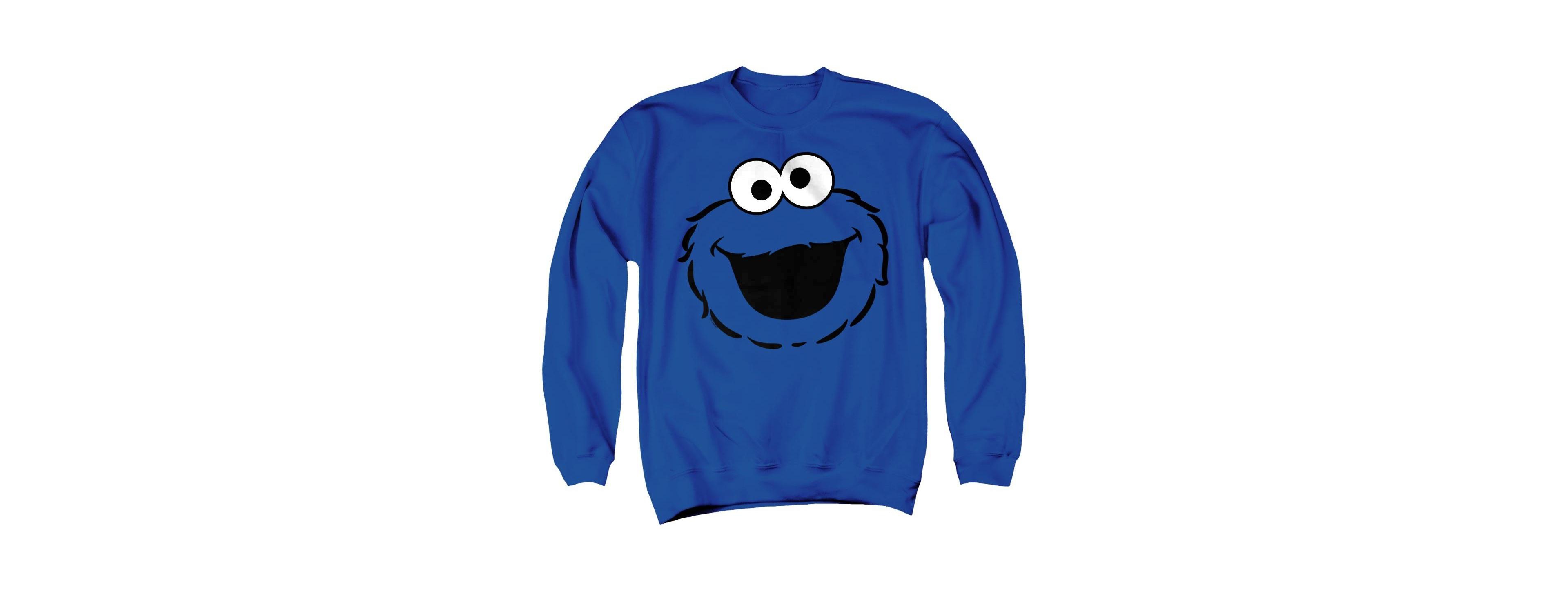 Sesame Street Men's Cookie Monster Full Face Graphic Long-Sleeve Crewneck Sweatshirt