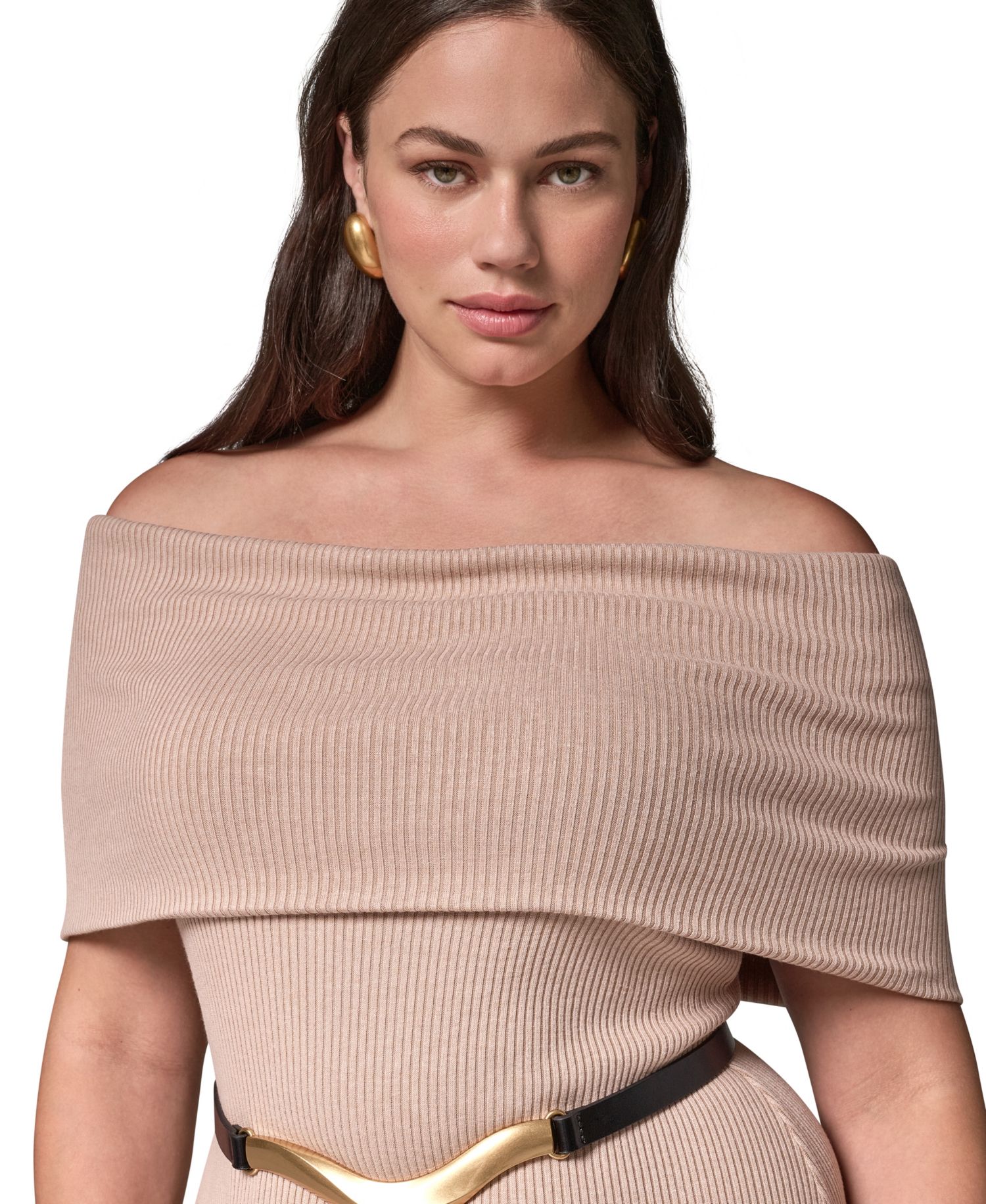 Plus Off-the-Shoulder Belted Sweater Dress